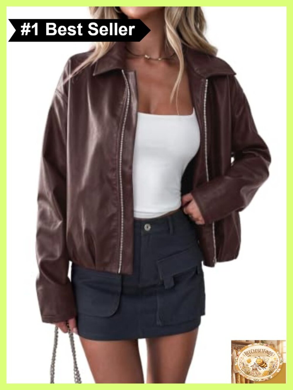 Faux Leather Moto Jacket Cropped Zip Up Fall Coat